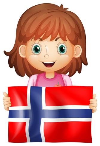 Nettes Mädchen und Flagge von Norwegen vektor