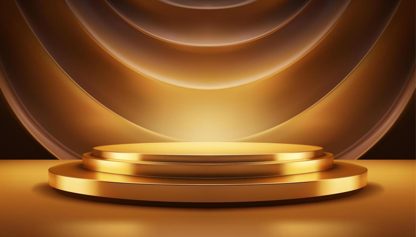 Luxus golden 3d Podium Sockel gebogen Vorhänge abstrakt Wellen Mauer Hintergrund realistisch Vektor