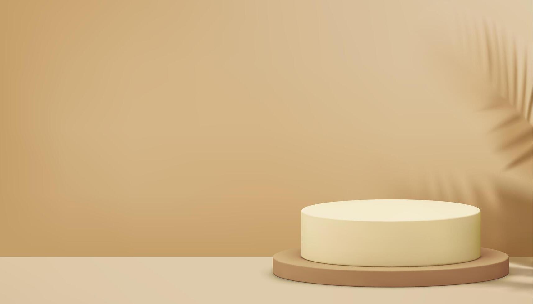 neutral 3d Zylinder Podium Sockel mit tropisch Palme Blatt Schatten Mauer Hintergrund realistisch Vektor