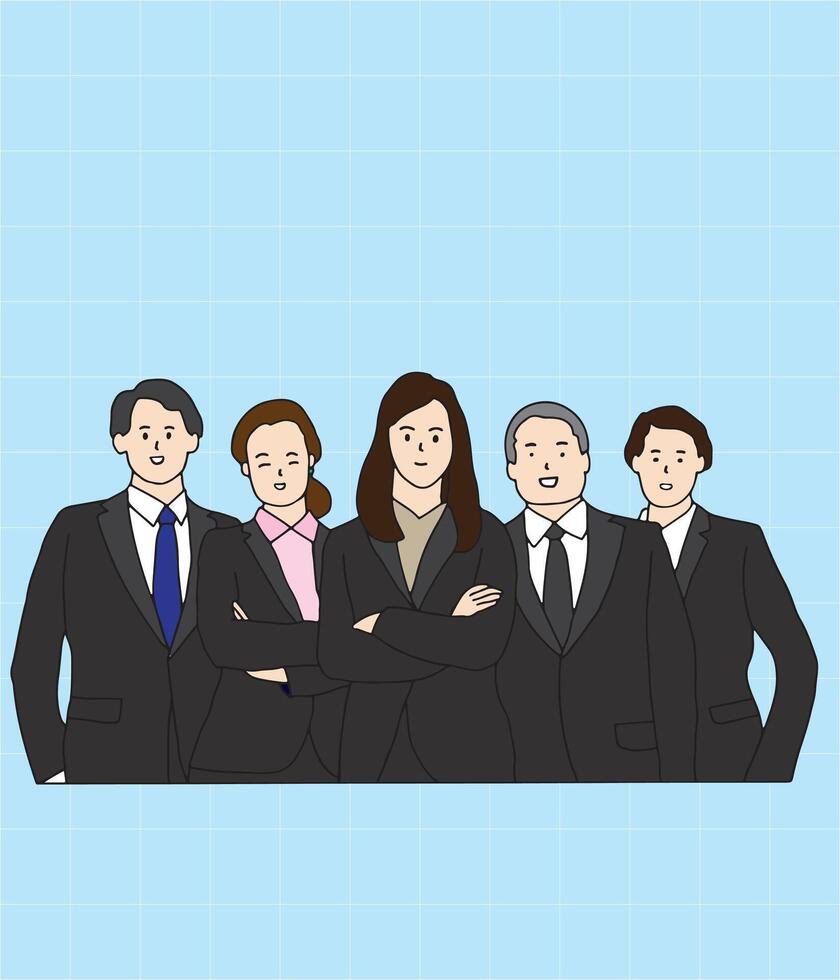 framgångsrik team av fem människor. grupp av människor vektor illustration.