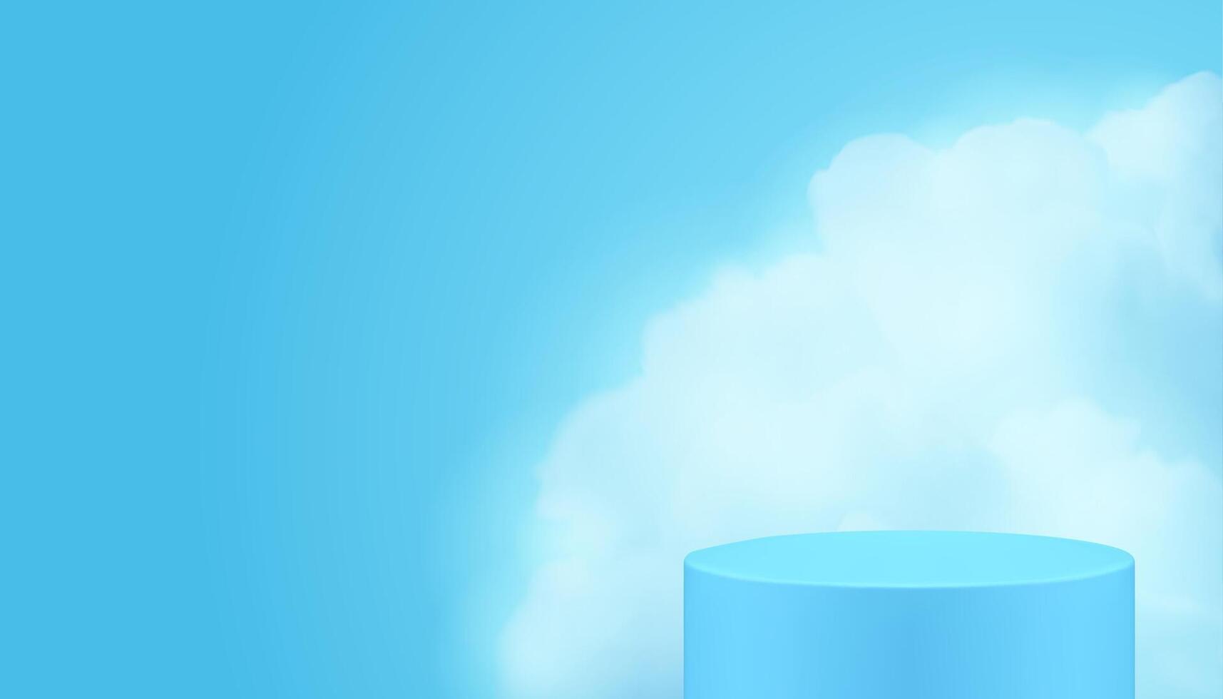 3d Blau geometrisch Zylinder Podium Sockel mit Rauch Nebel Wolke Hintergrund realistisch Vektor