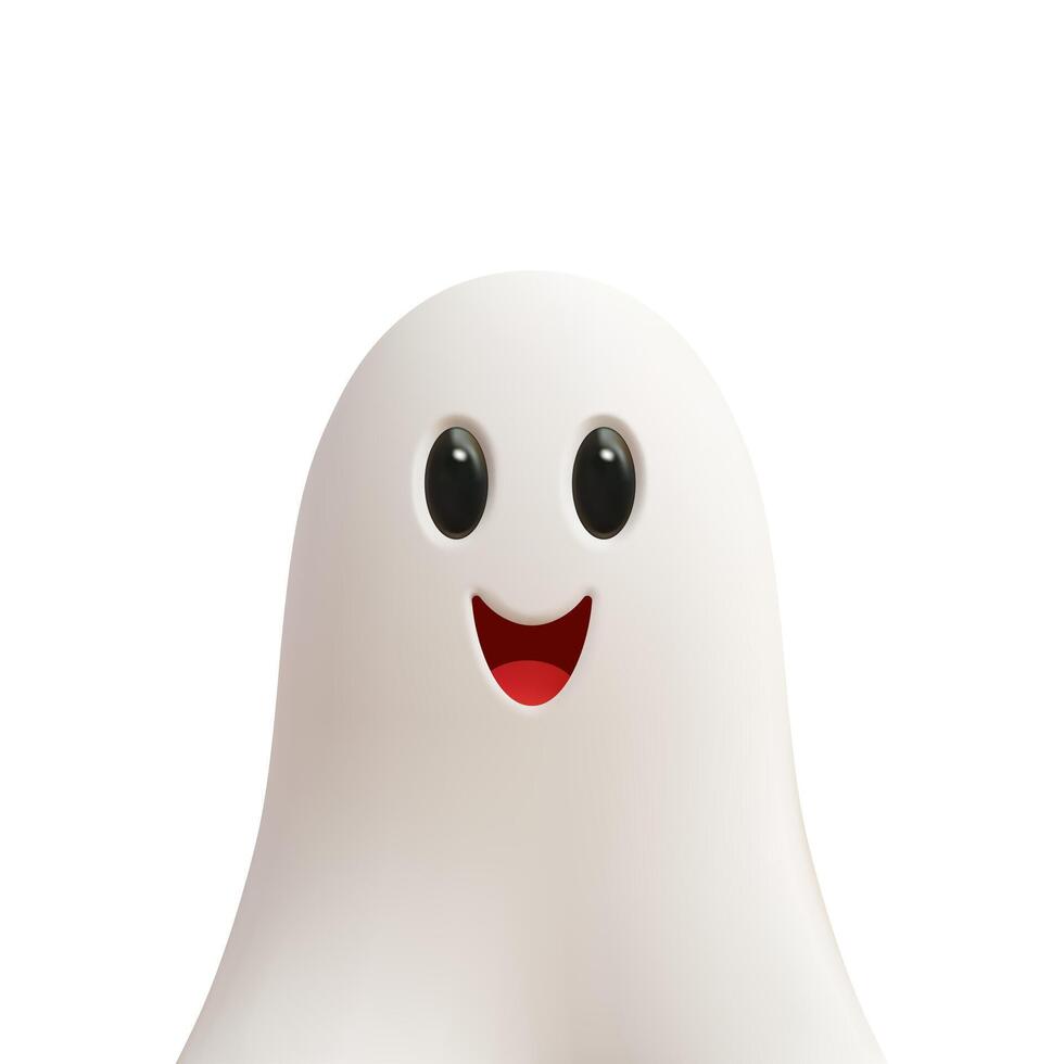 Porträt komisch lächelnd Geist im Weiß Textil- Halloween Phantom tot Geist 3d Symbol realistisch Vektor