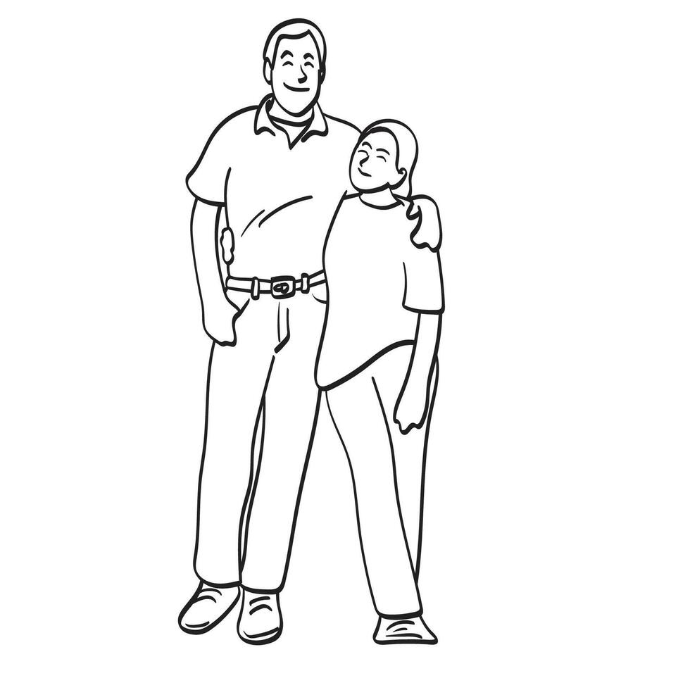 jung Paar im Liebe Illustration Vektor Hand gezeichnet isoliert auf Weiß Hintergrund