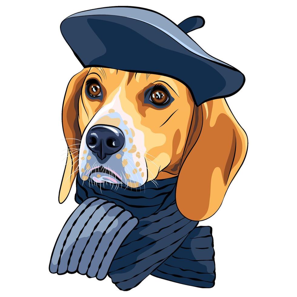 Hund Beagle im grau Hut vektor
