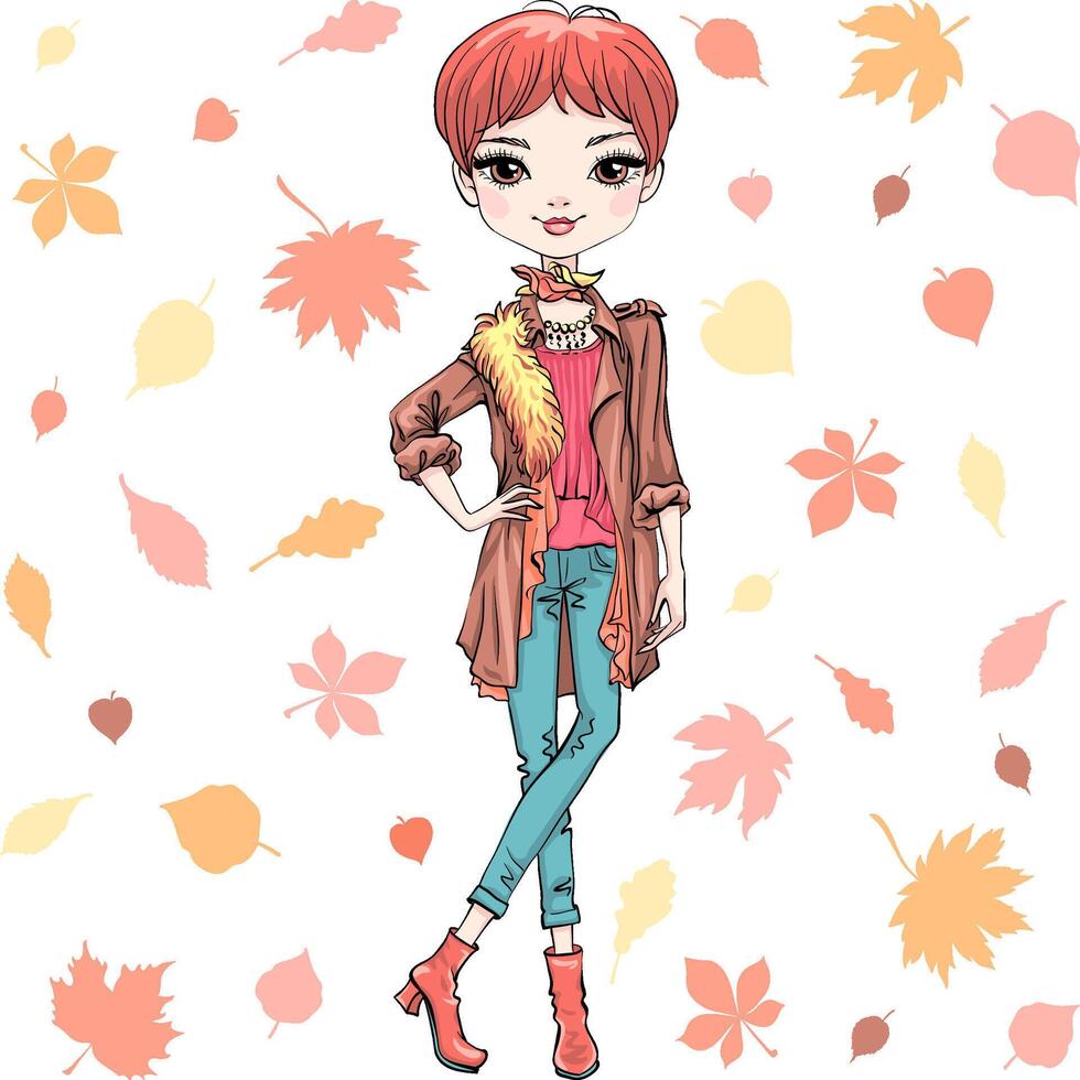 Vektor Mode Mädchen im Herbst Kleider