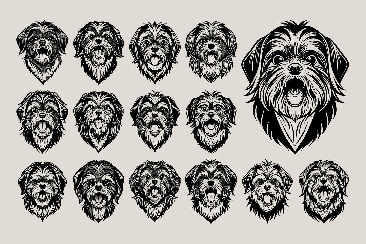 ai genererad söt skällande shih tzu hund huvud illustration design uppsättning vektor