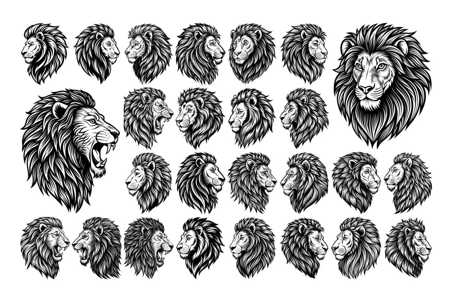 ai genererad sida se av belysande lejon huvud tshirt design vektor uppsättning