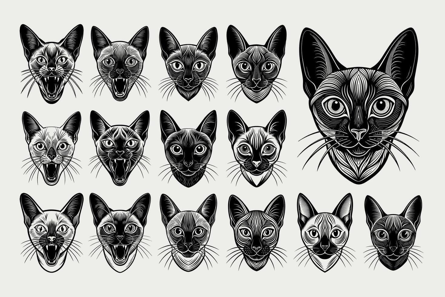ai generiert Porträt von bezaubernd tonkinesisch Katze Kopf Illustration Design einstellen vektor