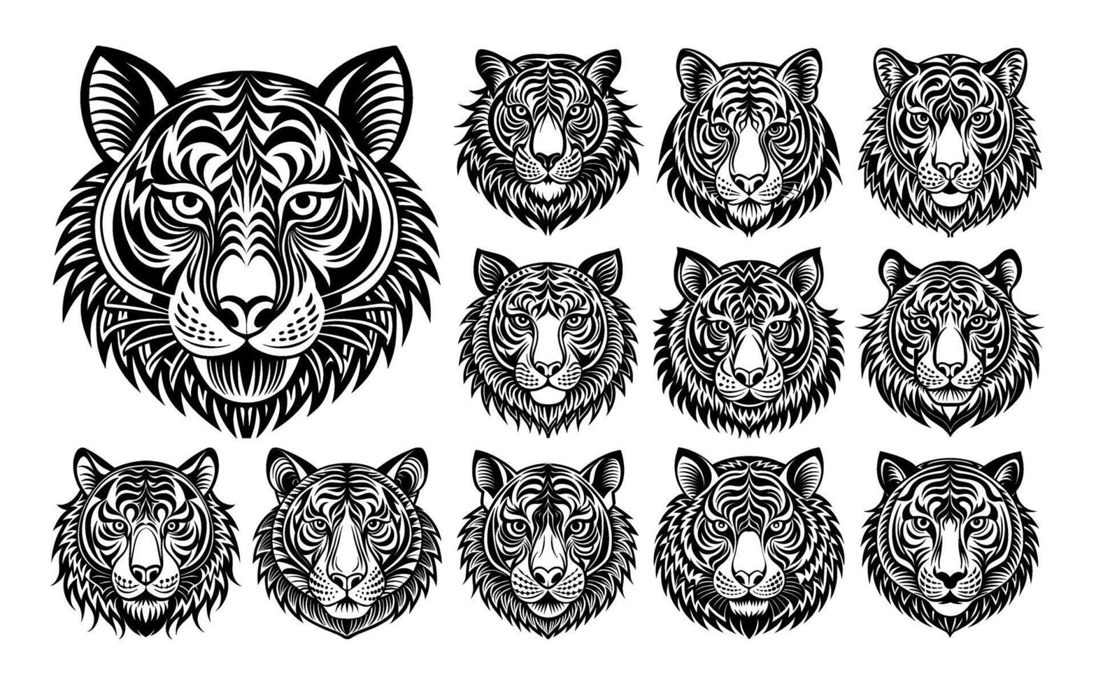 ai genererad uppsättning av tiger huvud logotyp illustration design vektor