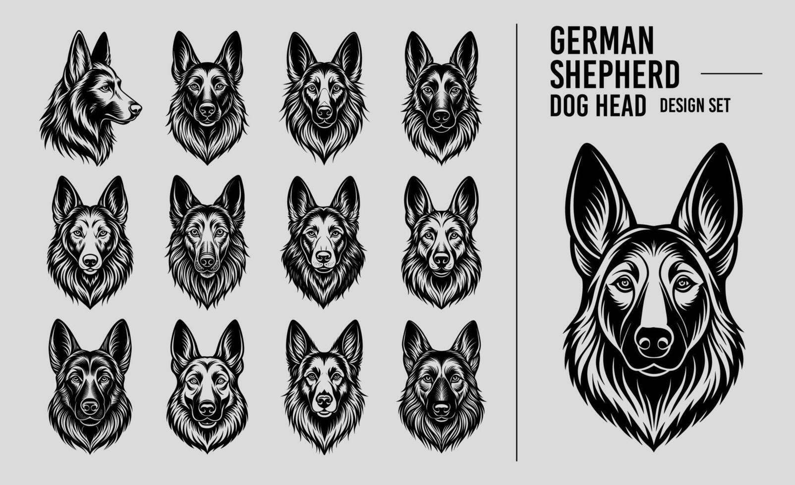 ai genererad uppsättning av främre se tysk herde hund huvud vektor design