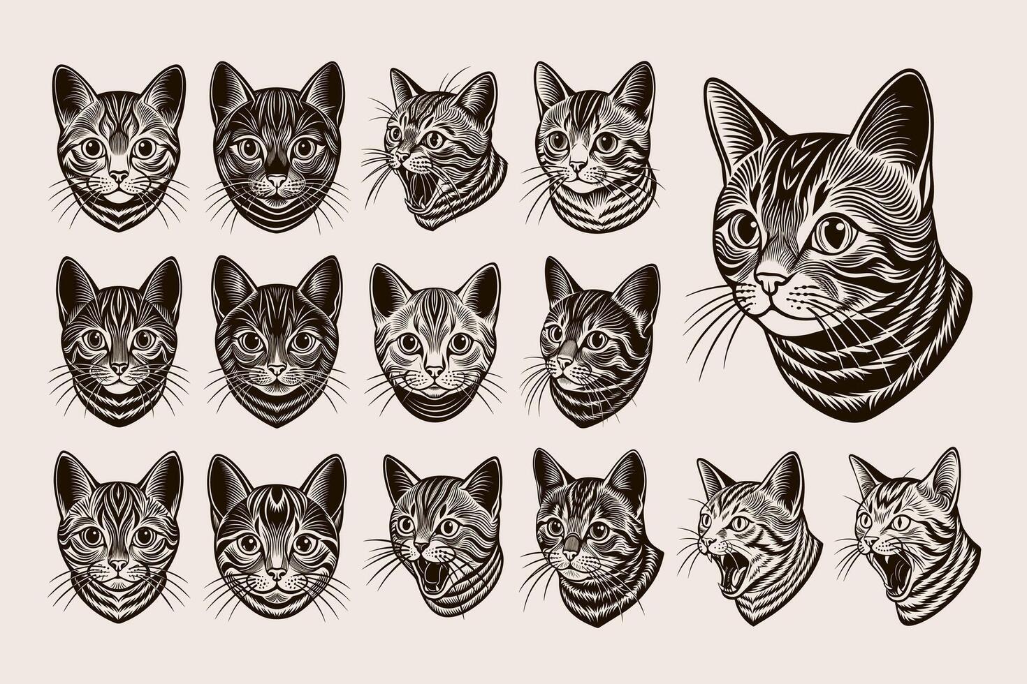ai generiert süß komisch britisch kurzes Haar Katze Kopf Illustration Design einstellen vektor