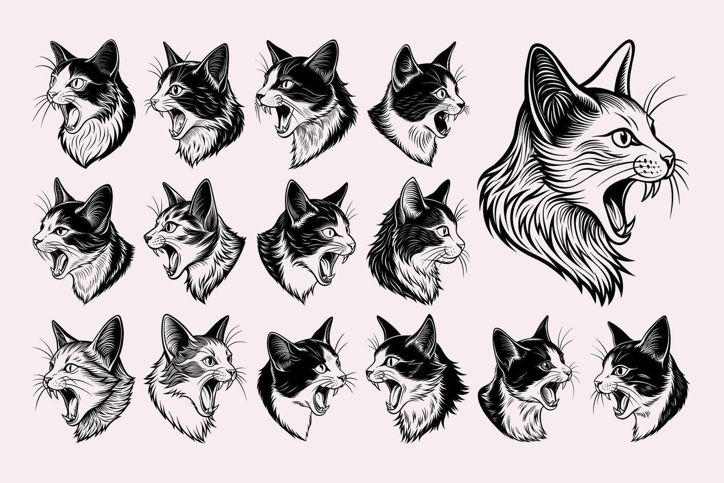 ai generiert süß Seite Aussicht Miauen Türkisch van Katze Kopf Illustration Design einstellen vektor