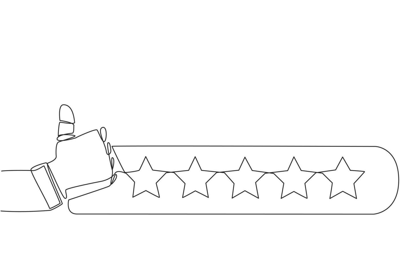 Single kontinuierlich Linie Zeichnung Roboter Daumen oben Nächster zu 5 Sterne. Star Bewertung. Beste Rezension. Feedback Konzept. Käufer Erfahrung. Kunde Rezension Bewertung. Technologie. einer Linie Design Vektor Illustration