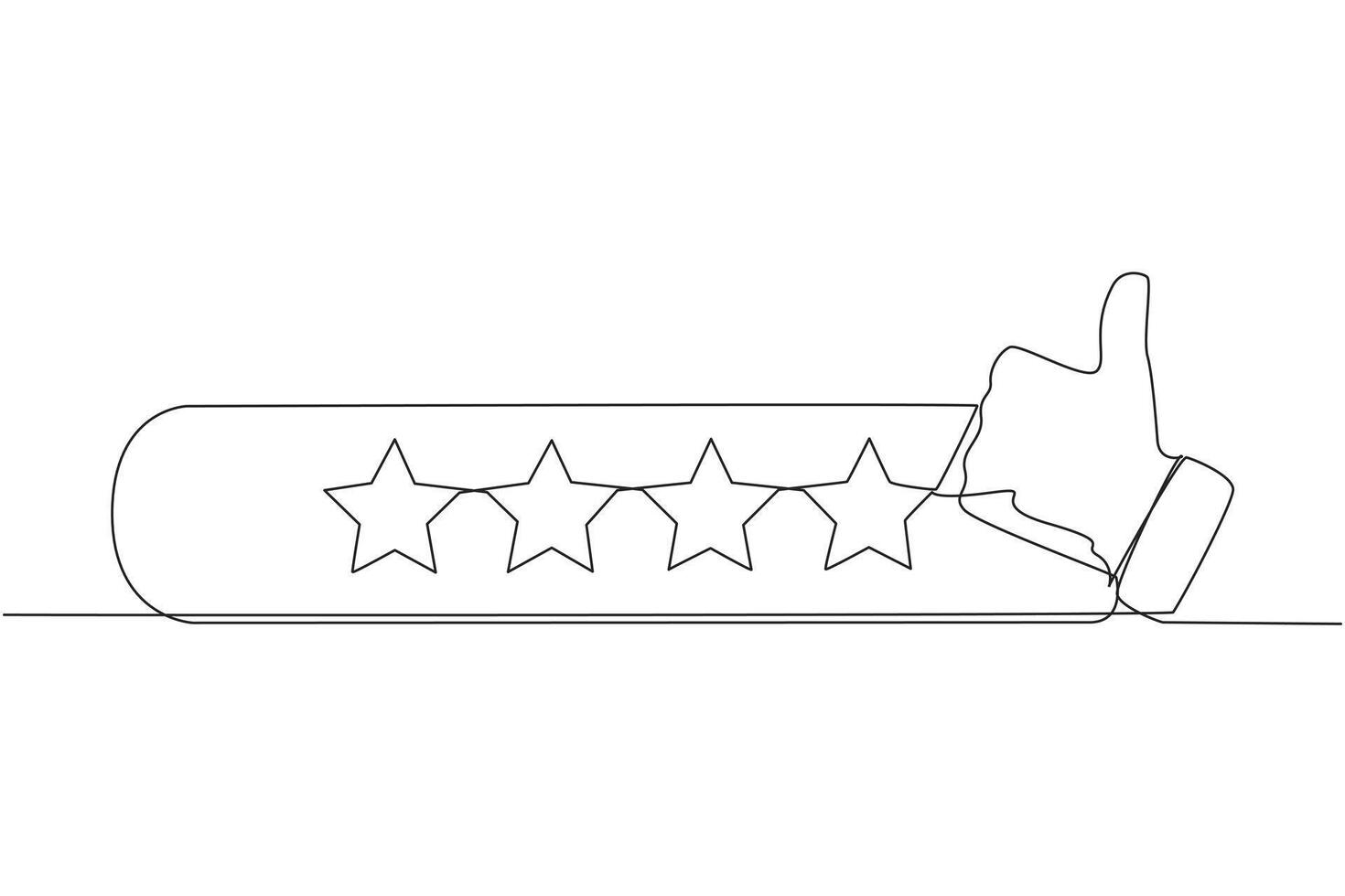 kontinuierlich einer Linie Zeichnung Daumen oben Nächster zu 4 Sterne. Star Bewertung. positiv Rezension. Feedback Konzept. Käufer Erfahrung. Kunde Rezension Bewertung. E-Commerce. Single Linie zeichnen Design Vektor Illustration