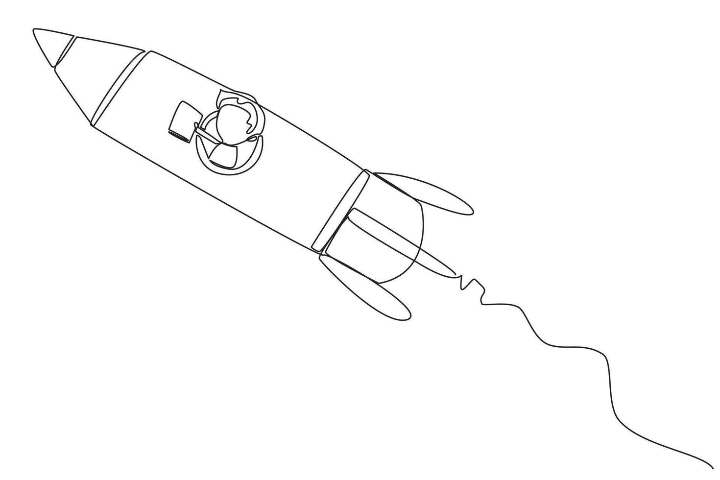 kontinuierlich einer Linie Zeichnung Junge fliegend auf ein Rakete lesen ein Buch. immer lesen Bücher überall. das Buch inspiriert zu werden ein Wissenschaftler. Buch Festival. Single Linie zeichnen Design Vektor Illustration