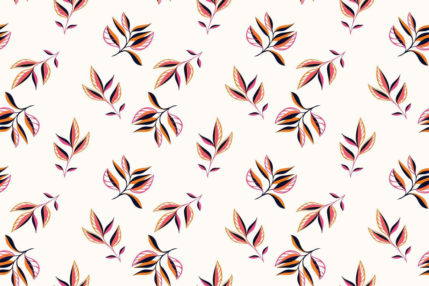 modern minimalistisch nahtlos Muster mit winzig kreativ Geäst Blätter. süß Blätter verstreut nach dem Zufallsprinzip auf ein Weiß Hintergrund. Vektor Hand gezeichnet skizzieren. Collage zum Entwürfe, Drucken, gemustert, Stoff