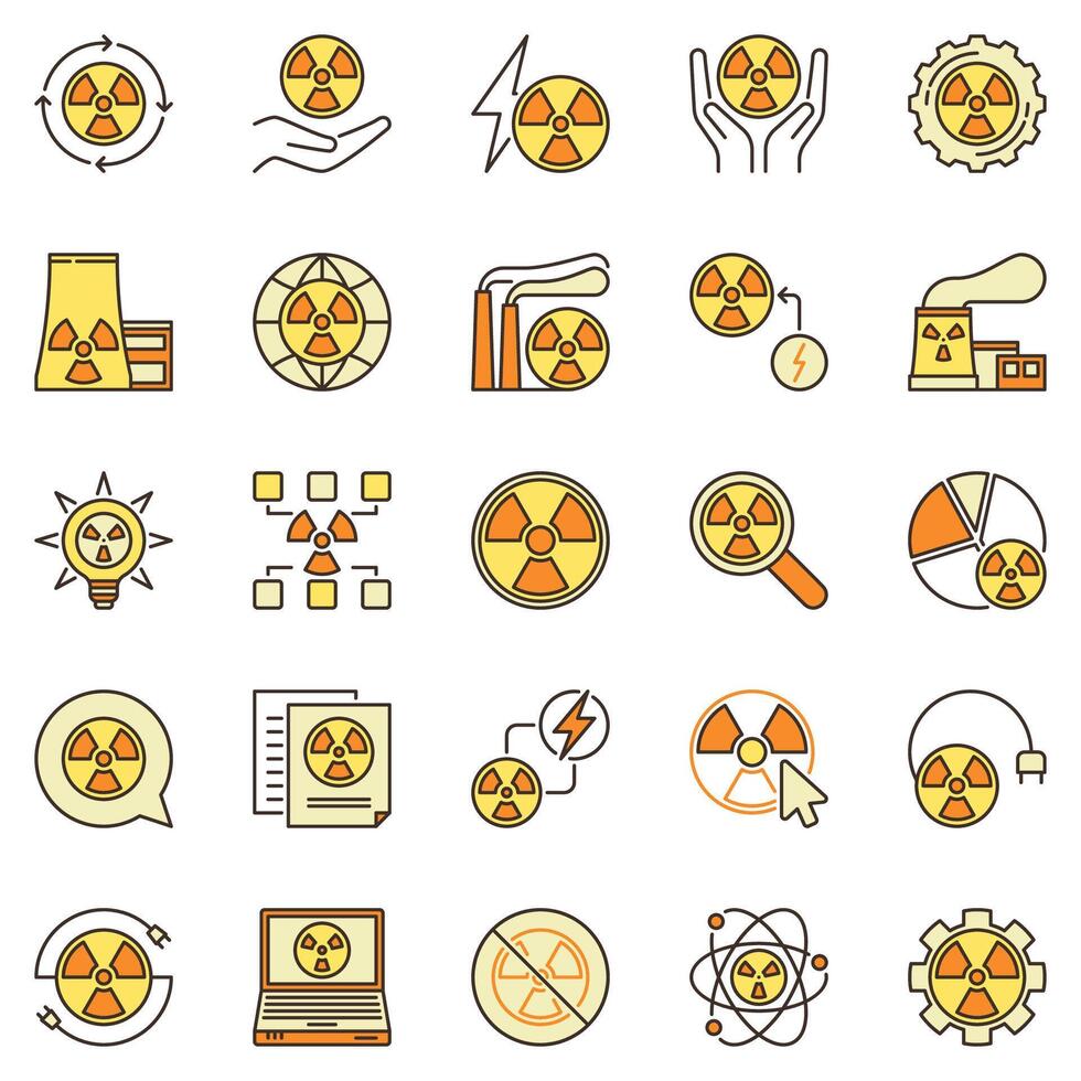 kärn kraft färgad ikoner uppsättning. strålning och radioaktiv begrepp vektor symboler