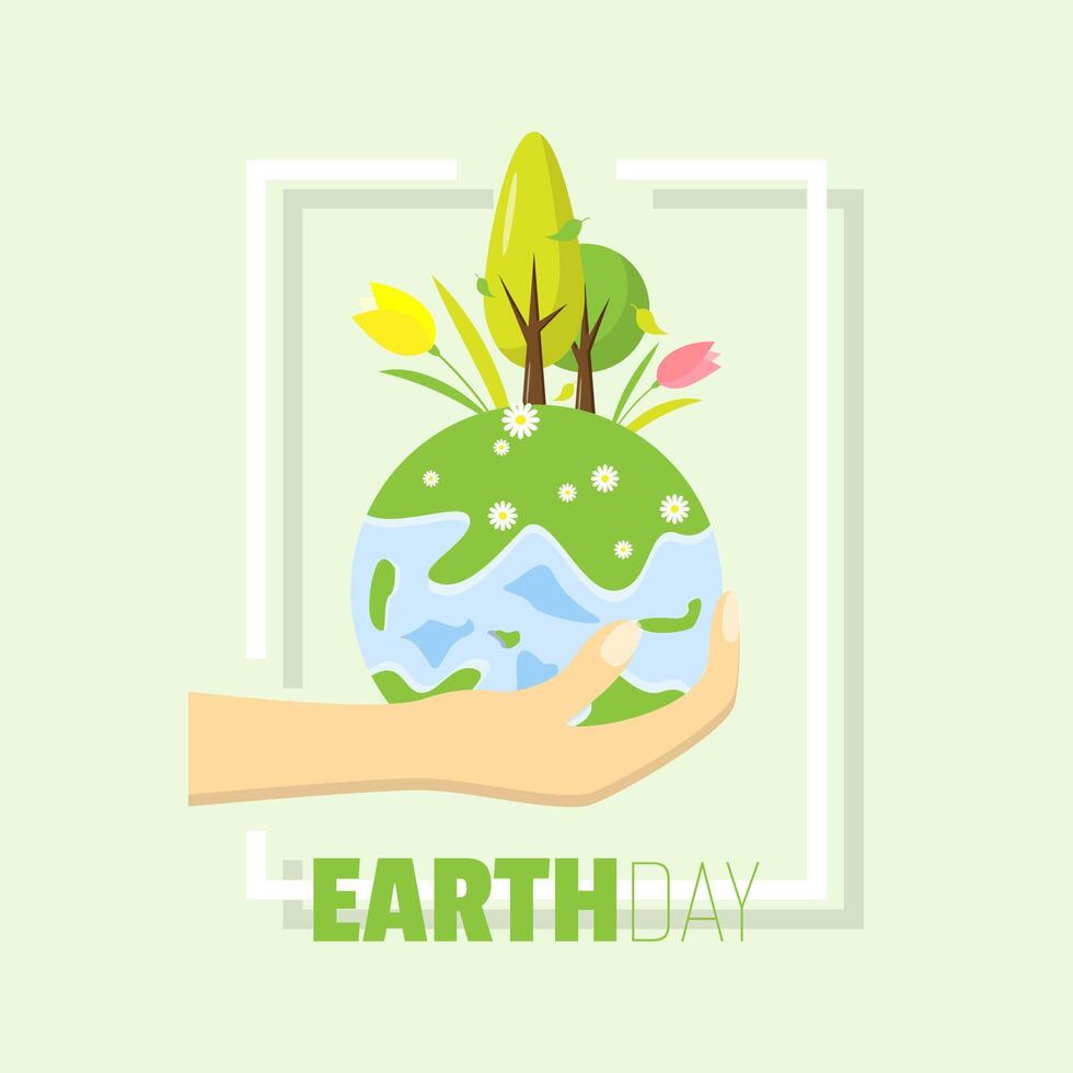 glücklich Erde Tag Poster mit ein Hand hält das Erde vektor