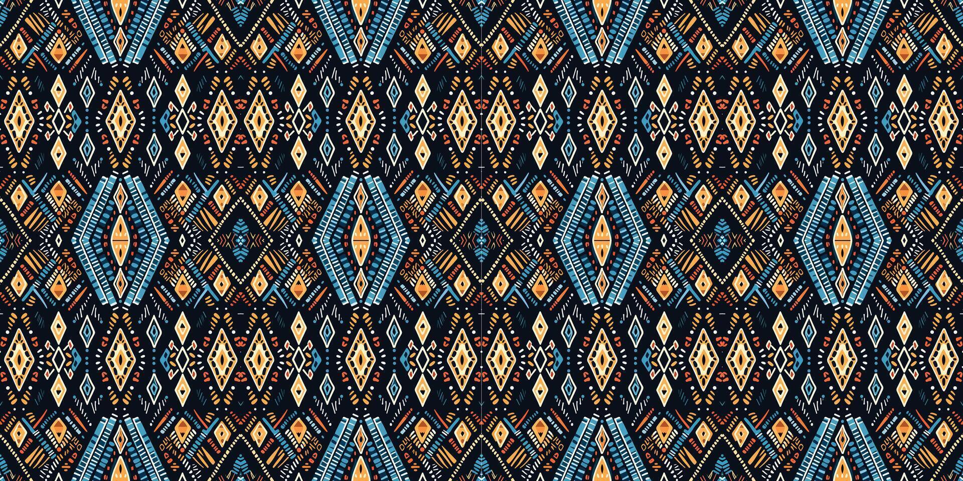 en sömlös mönster, geometrisk stam- mönster, geometrisk batik, ikat sömlös, aztec stil , etnisk boho sömlös mönster, lyx dekorativ textil- mönster., tyg, ridå, matta, batik broderi vektor