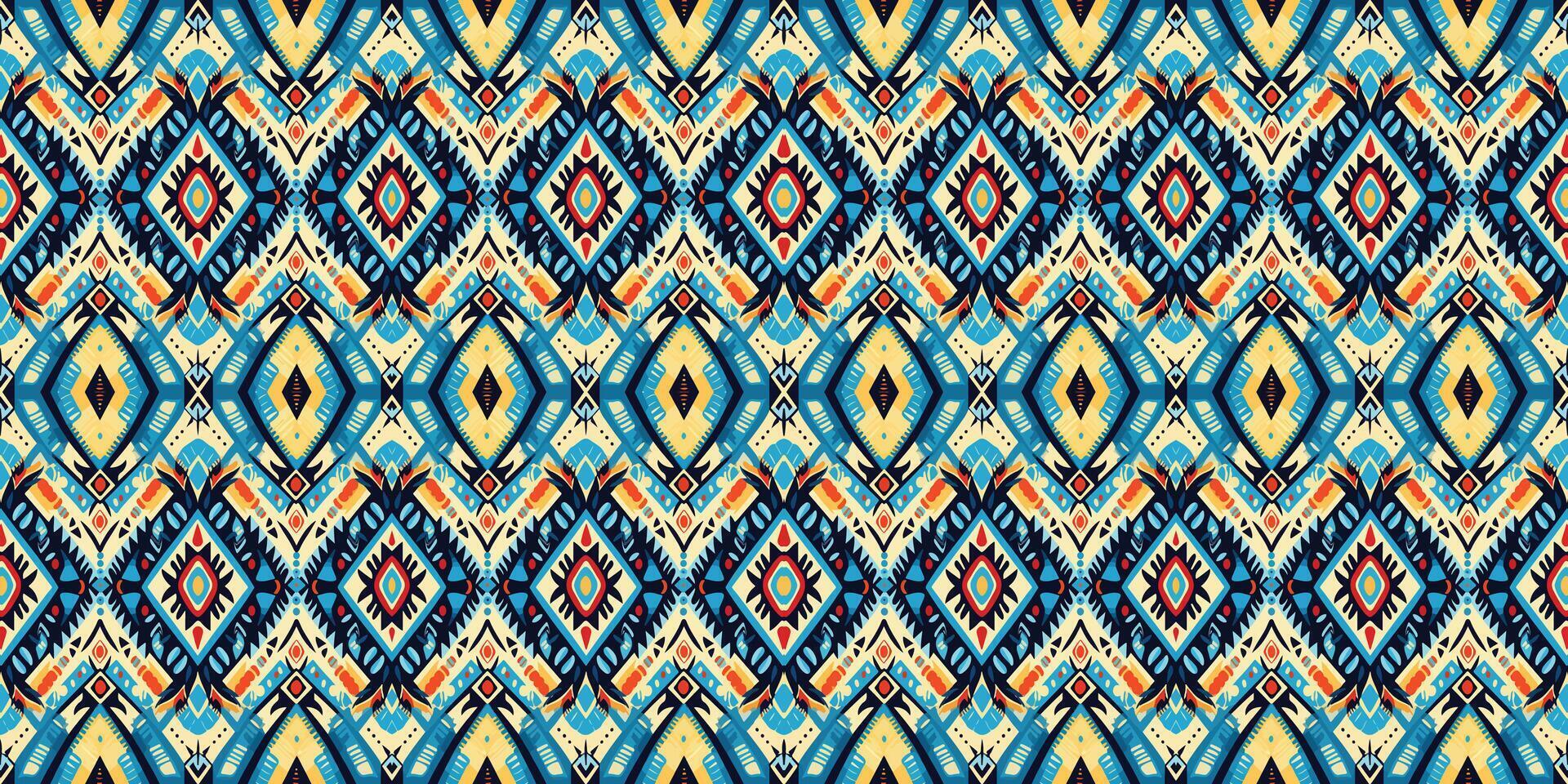 en sömlös mönster, geometrisk stam- mönster, geometrisk batik, ikat sömlös, aztec stil , etnisk boho sömlös mönster, lyx dekorativ textil- mönster., tyg, ridå, matta, batik broderi vektor