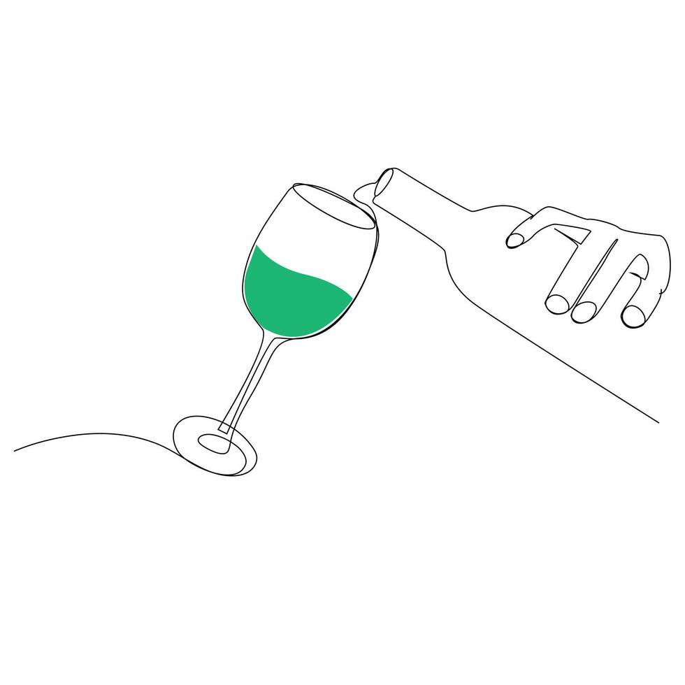 Wein Flasche und Glas kontinuierlich einer Linie Kunst Zeichnung minimalistisch Design Vektor und Illustration