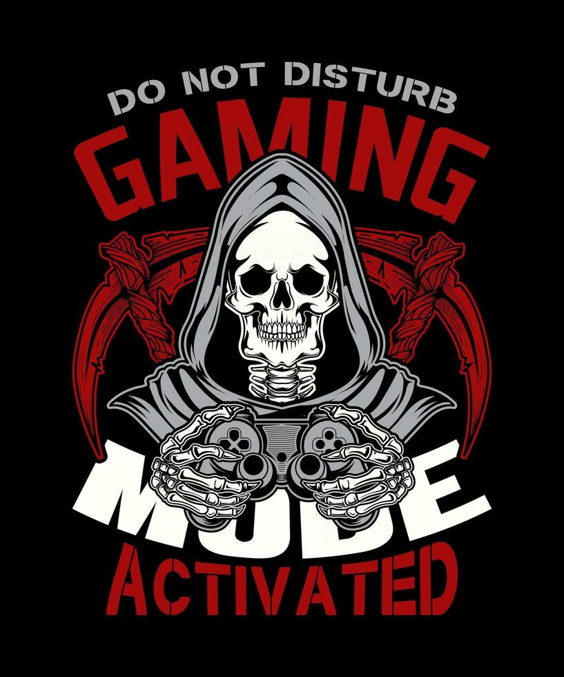 do inte störa gaming läge aktiverad video skalle gamer t-shirt design. vektor