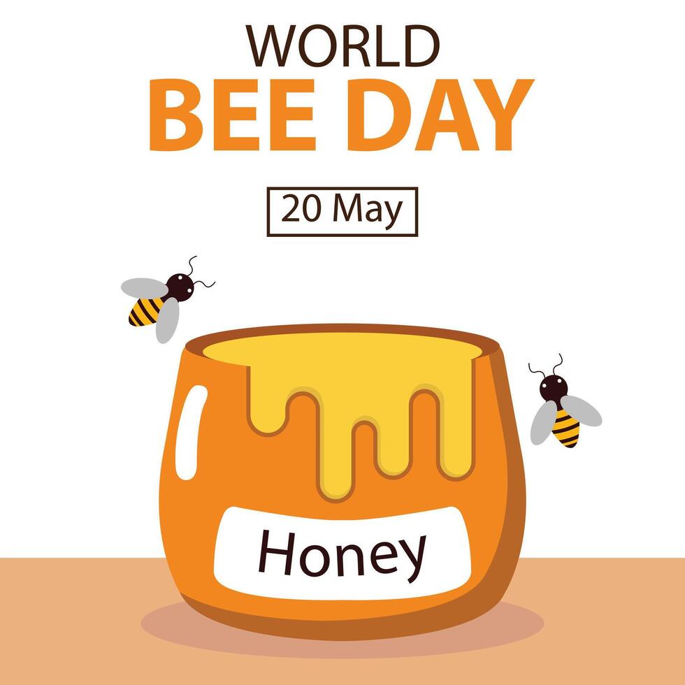 Illustration Vektor Grafik von ein Krug von Honig umgeben durch Honig Bienen, perfekt zum International Tag, Welt Biene Tag, zelebrieren, Gruß Karte, usw.
