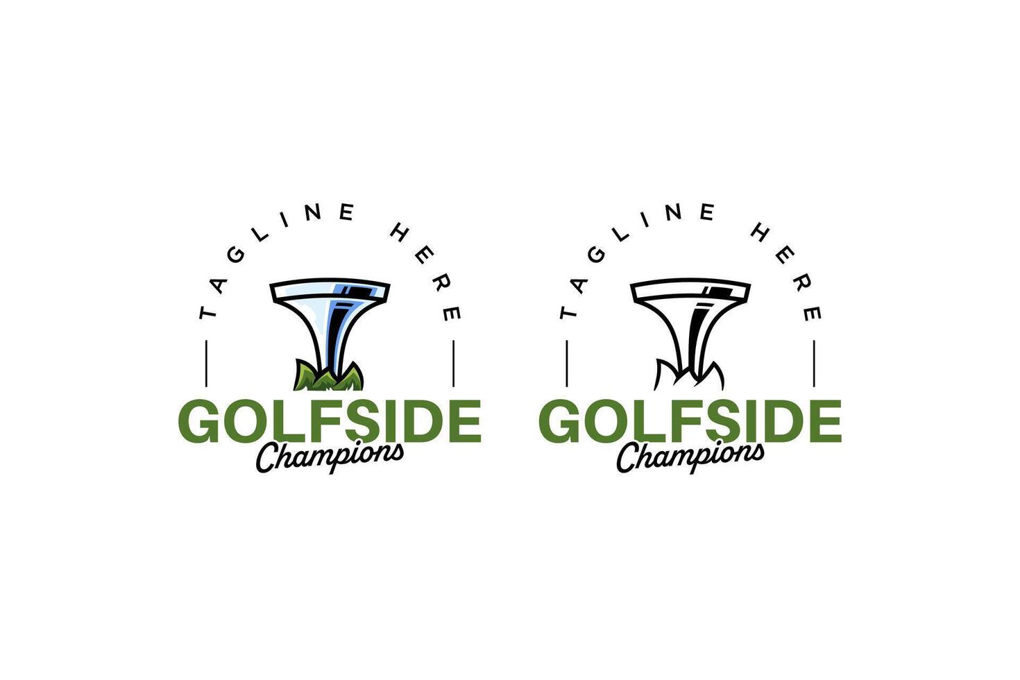 Golf Tee Blau Metall Logo Vektor Sammlung zum Golfspieler, Golf Sport und Champion
