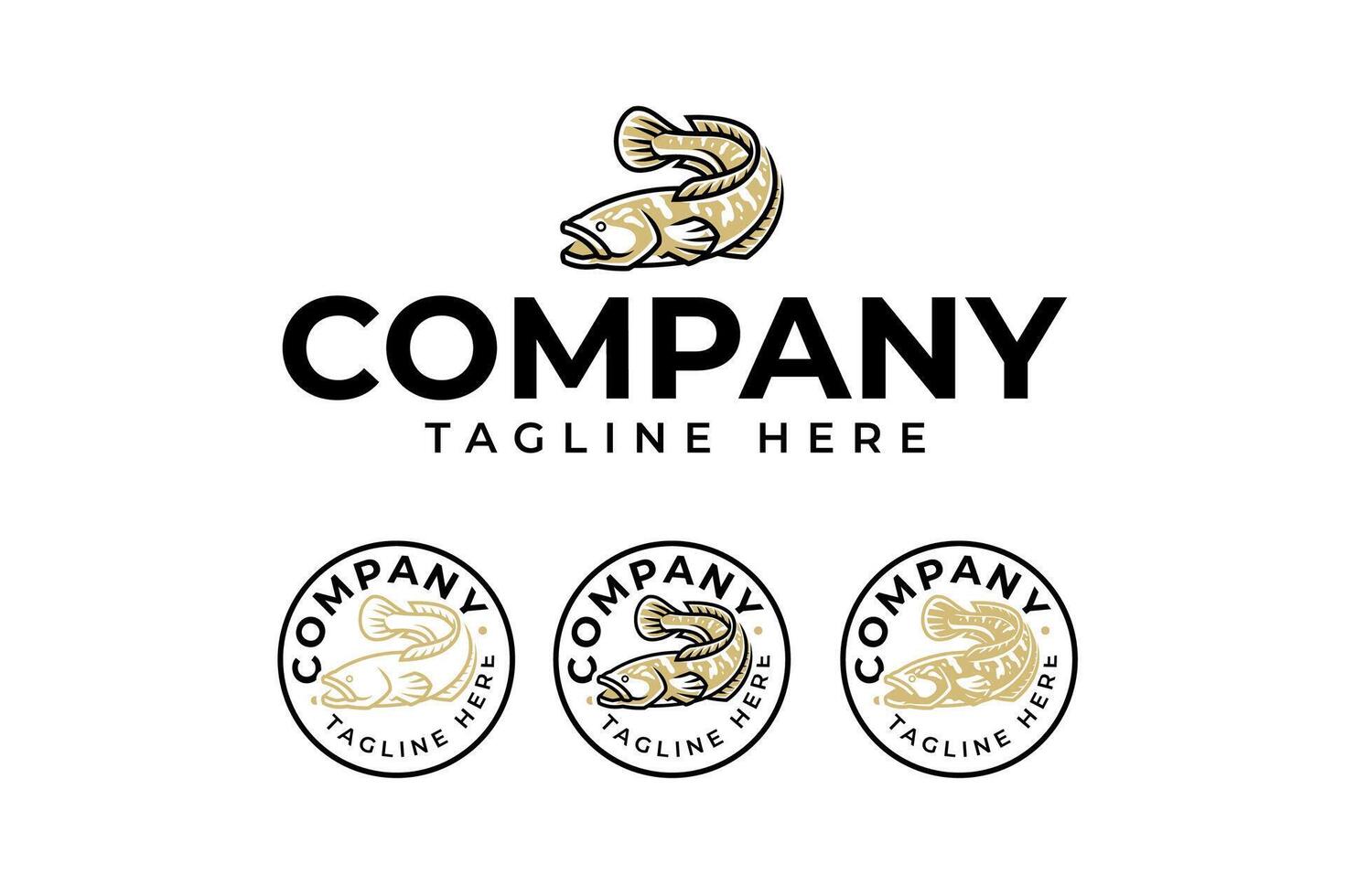 einstellen von Schlangenkopf Fisch Logo Design zum Fisch Geschäft und Angeln Etikett, Zeichen, Symbol und Identität vektor