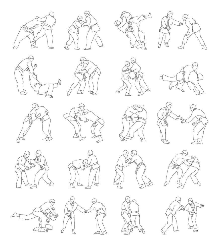 skizzieren Gliederung von Judokas im Duell Ringen, isoliert Vektor