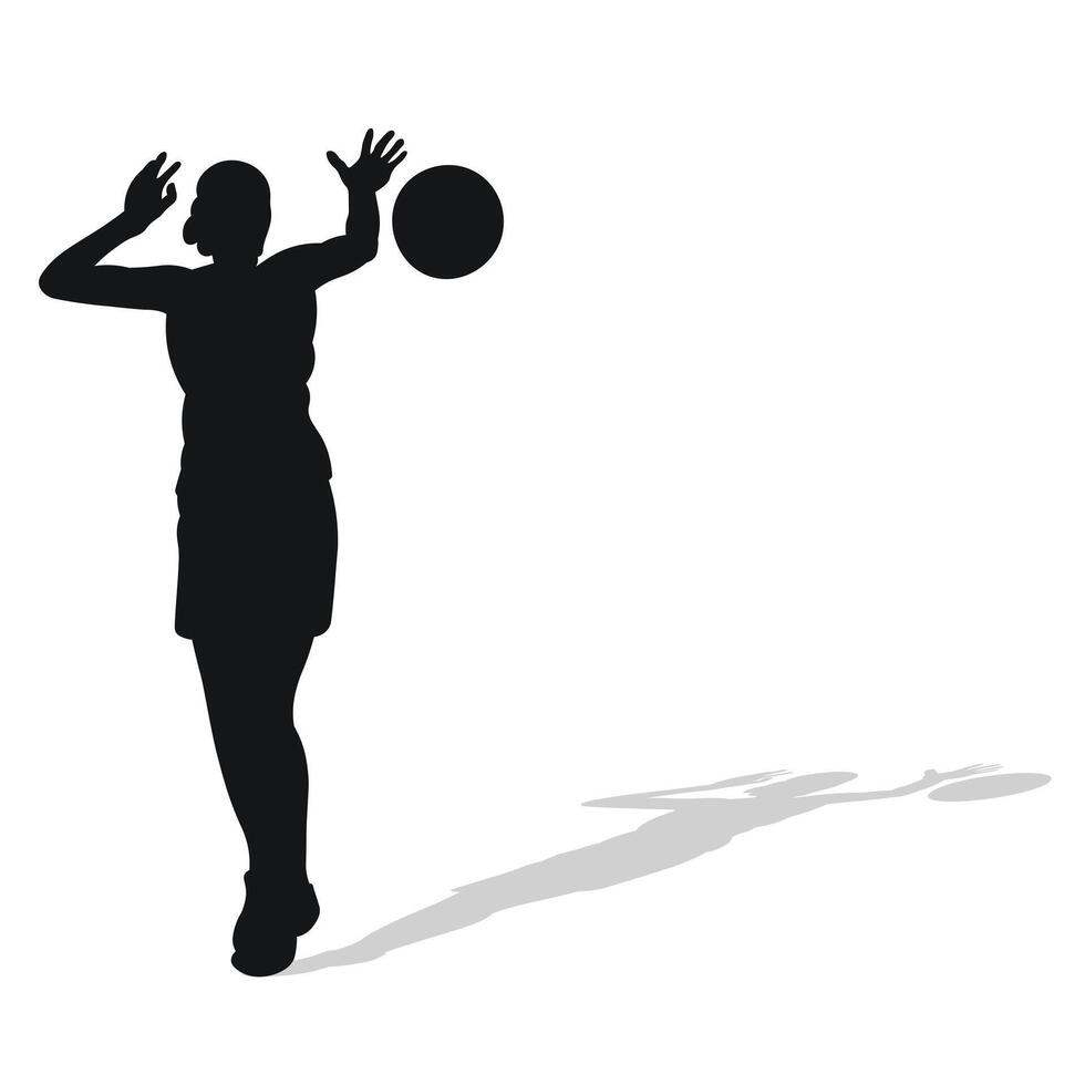Bild von schwarz weiblich Silhouette von Basketball Spieler im ein Ball Spiel. vektor