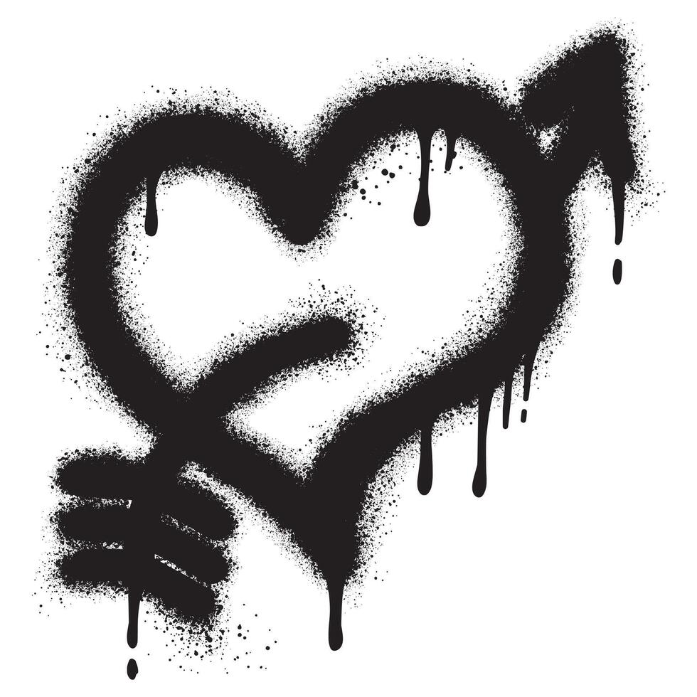graffiti stil hjärta och pil isolerat på vit bakgrund. vektor
