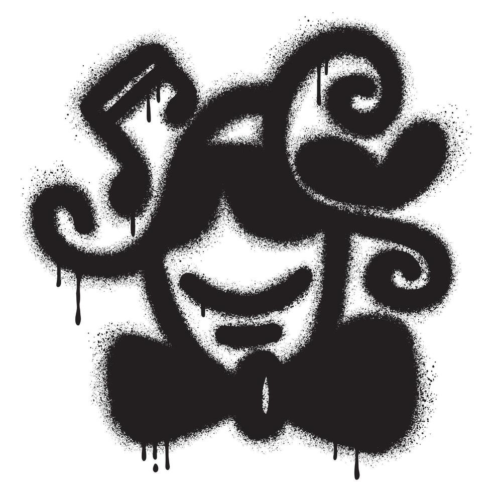 graffiti ansikte med solglasögon emoji spray målad i svart på vit med musikalisk anteckningar och hjärta logotyp vektor