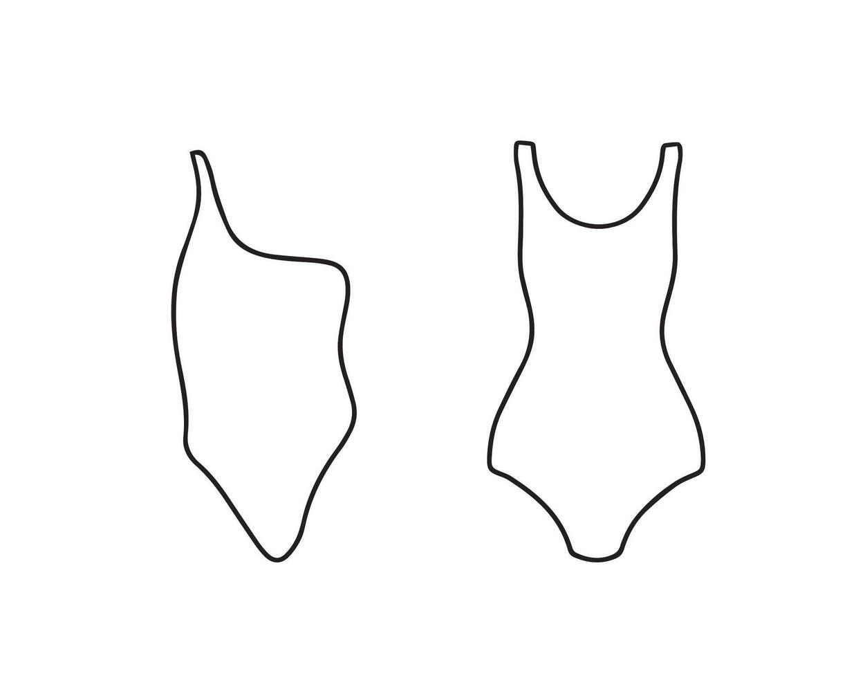Badebekleidung Satz. Bikini Gekritzel Sammlung. Skizzen von Badeanzüge im modern und klassisch Stil. Vektor