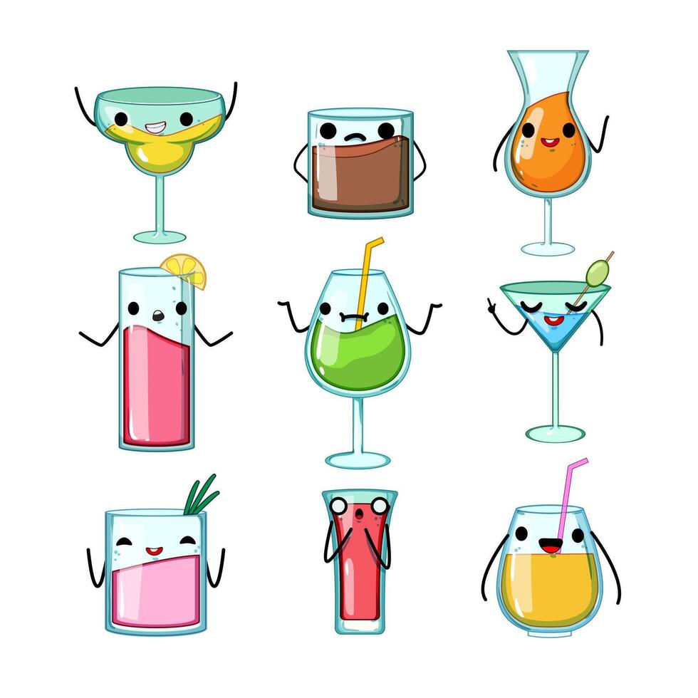 cocktail karaktär uppsättning tecknad serie vektor illustration