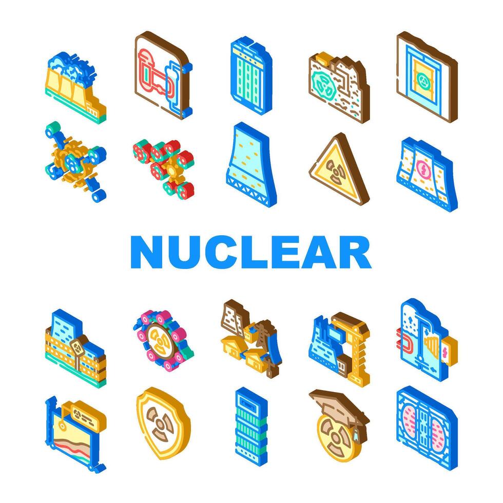 kärn energi ingenjör atom ikoner uppsättning vektor