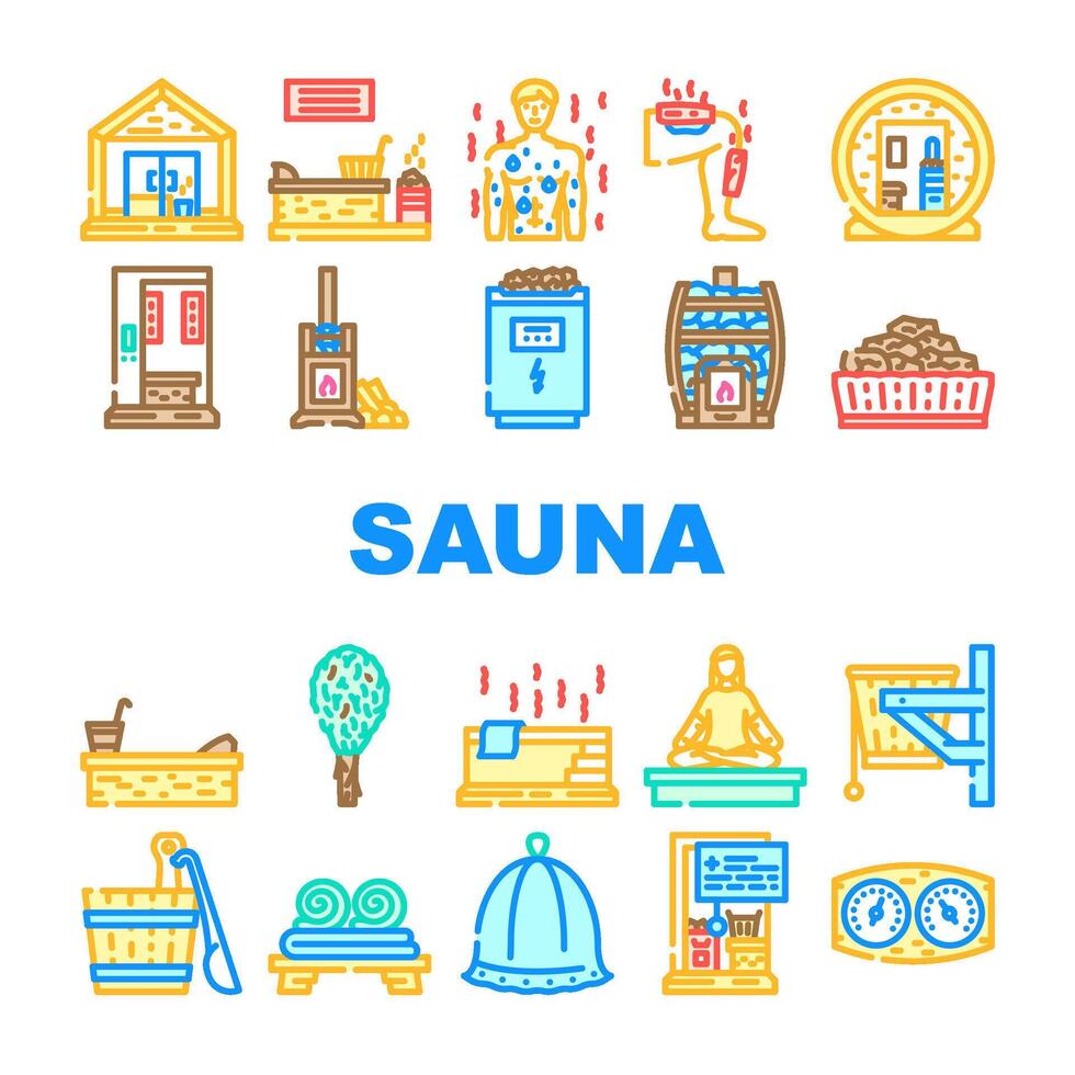 Sauna Dampf Spa Gesundheit Symbole einstellen Vektor
