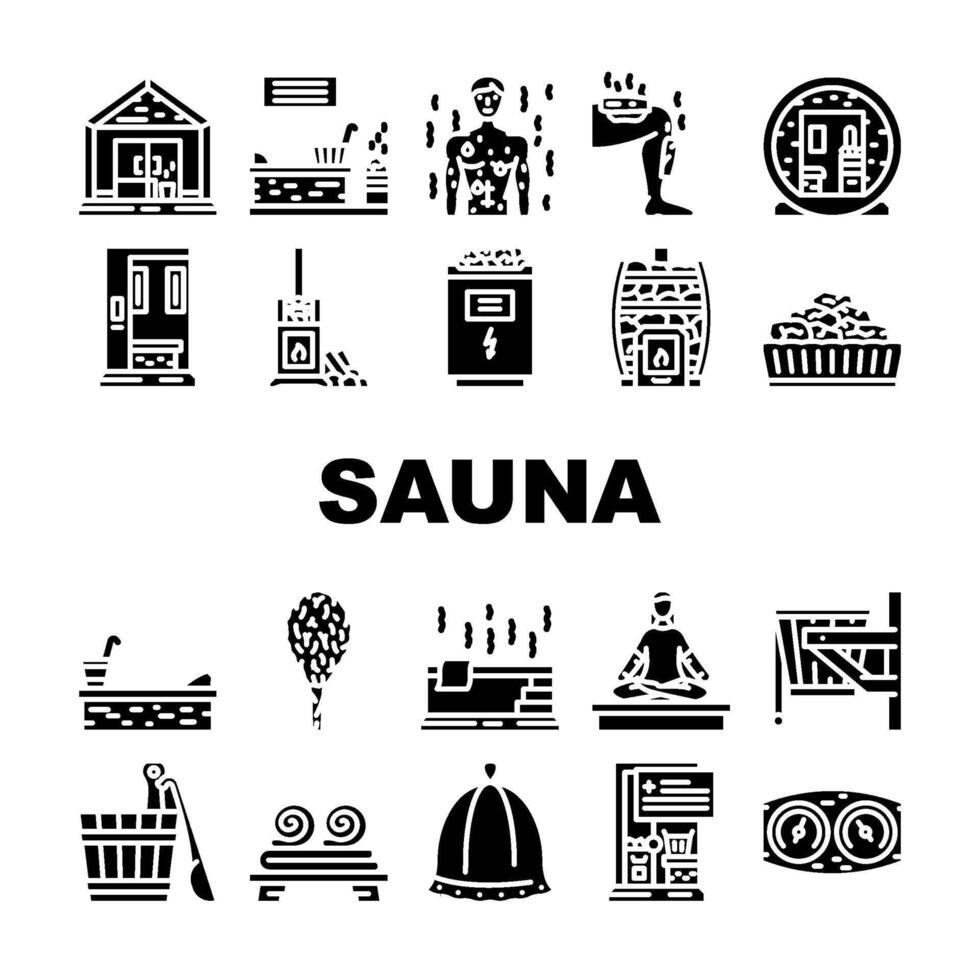 Sauna Dampf Spa Gesundheit Symbole einstellen Vektor