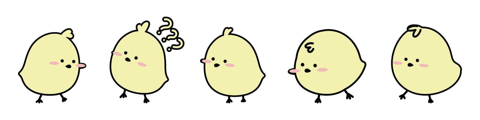 söt klotter gul kycklingar emoji klistermärke ikon vektor grafik