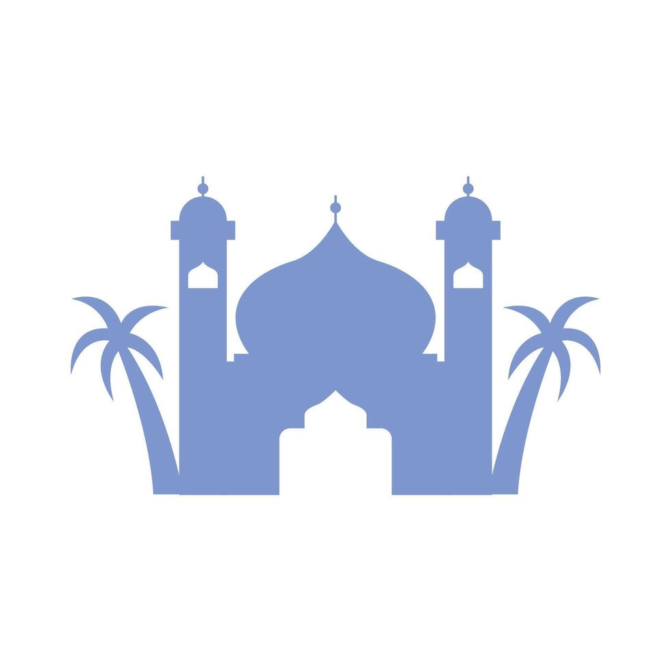 silhuett islamic moské med handflatan träd vektor