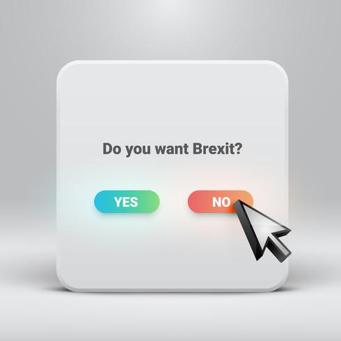 Fråga kort för Brexit med ja-nej knappar, vektor illustration