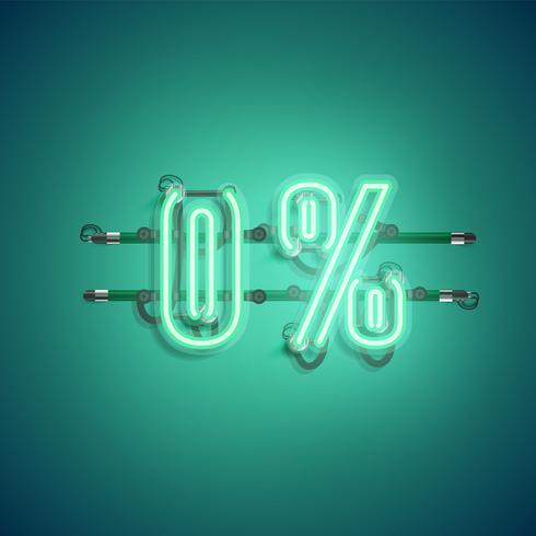 &#39;0%&#39; neon realistiskt tecken, vektor illustration