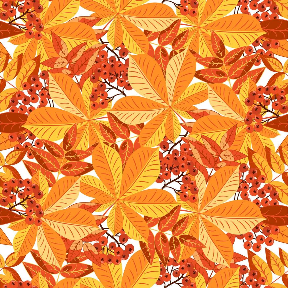 höstens sömlösa mönster av röda rönnbär och gula kastanjblad. vektor