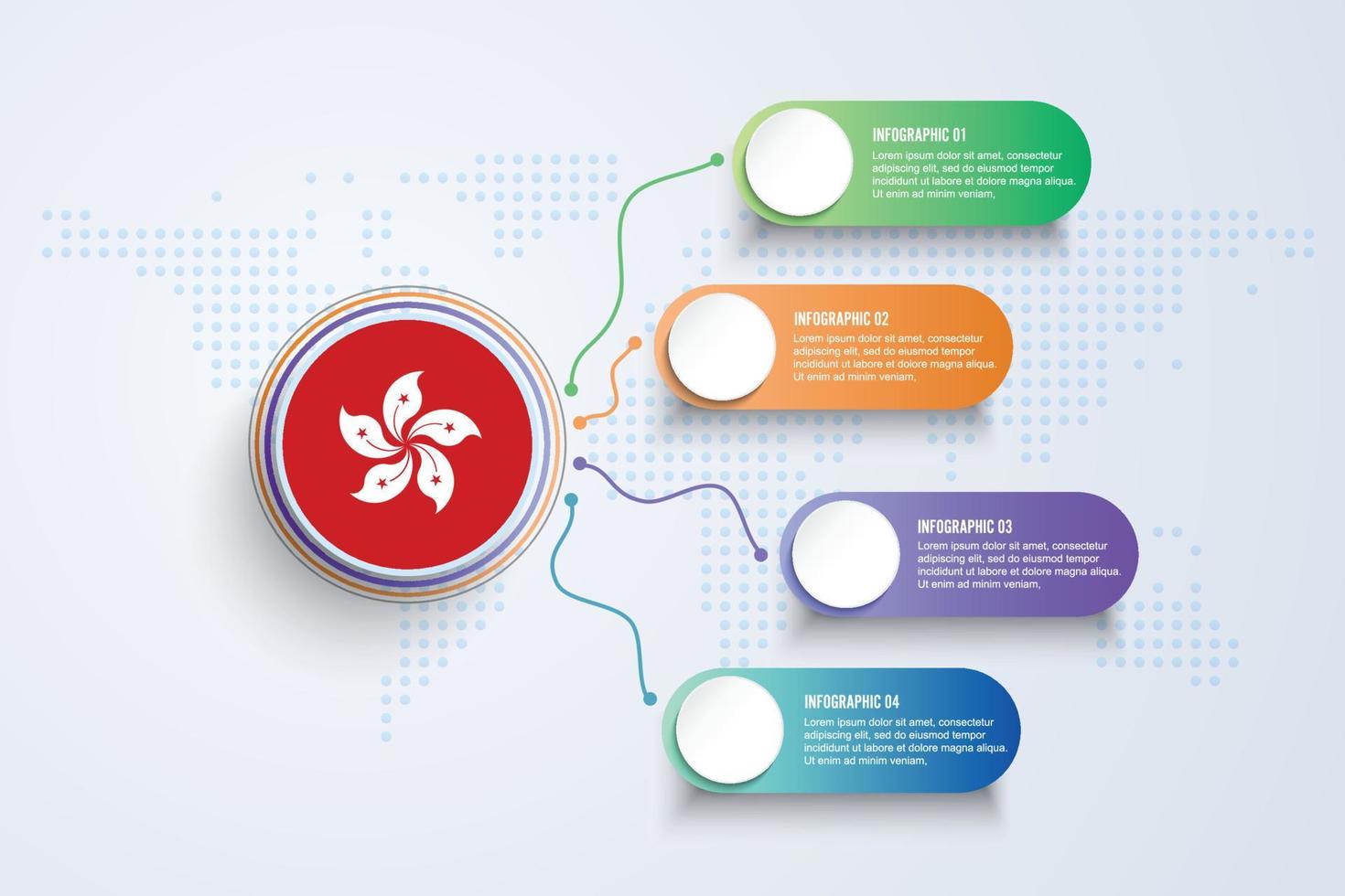 hongkong flagga med infographic design isolerad på dot världskartan vektor