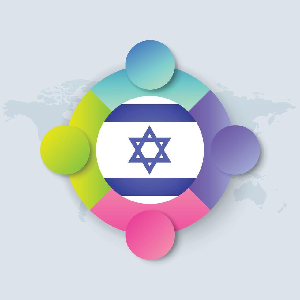 Israel flagga med infographic design isolerad på världskartan vektor