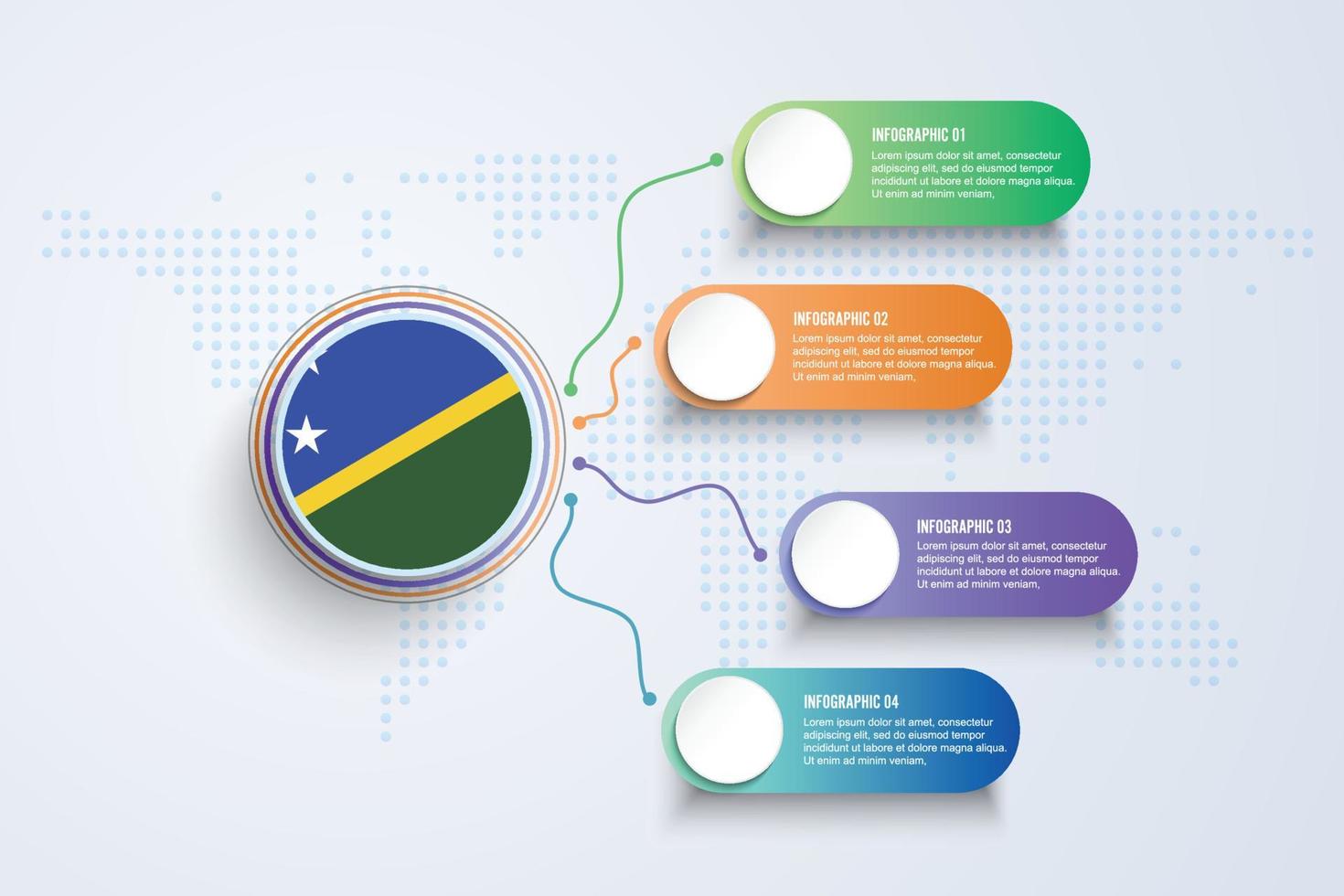 salomonöarna flagga med infographic design isolerad på dot världskartan vektor