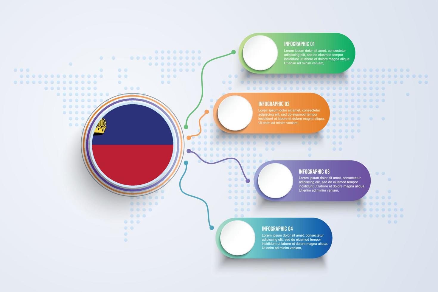 liechtenstein flagga med infographic design isolerad på dot världskartan vektor