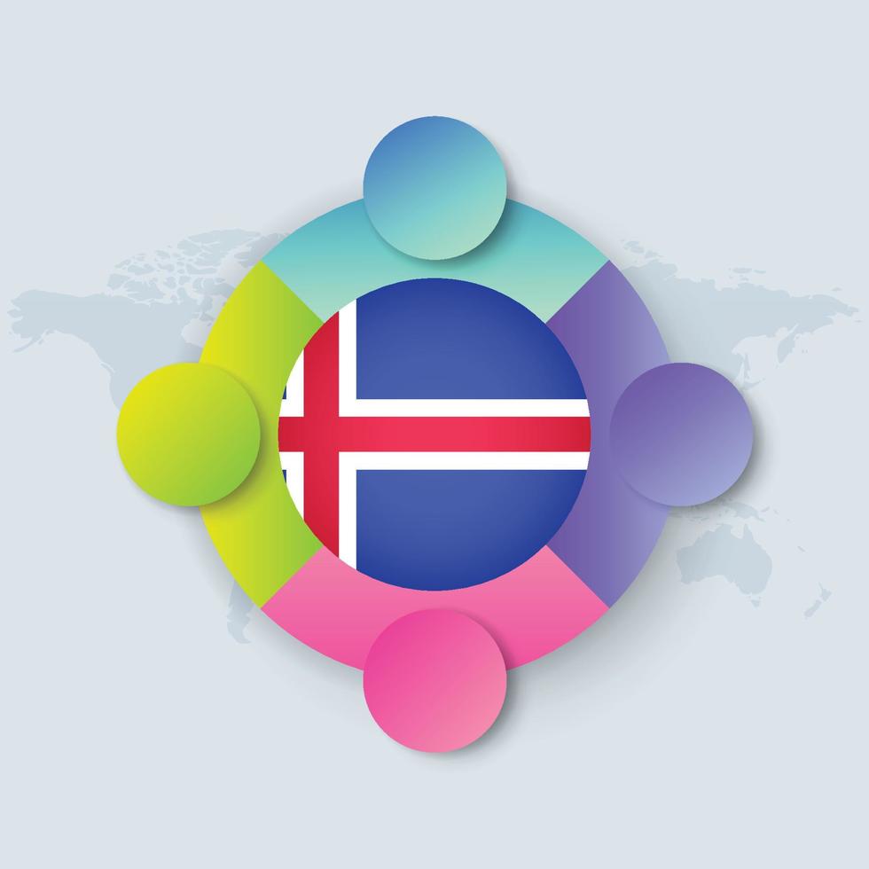 Island-Flagge mit Infografik-Design isoliert auf Weltkarte vektor