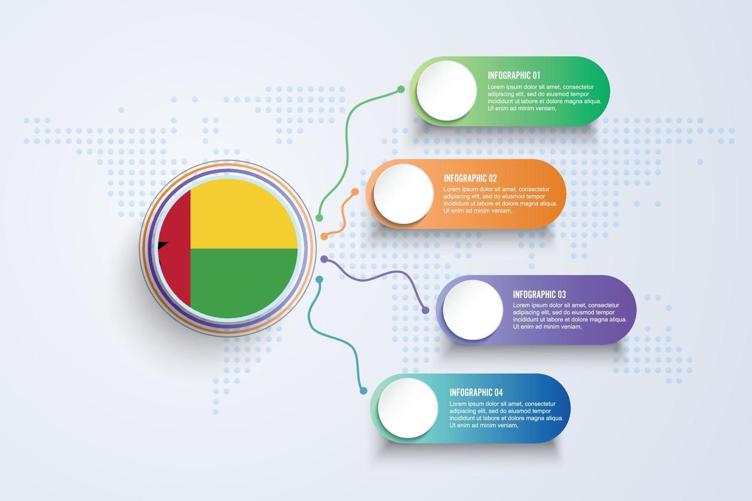 Guinea Bissau flagga med infografisk design isolerad på dot världskartan vektor