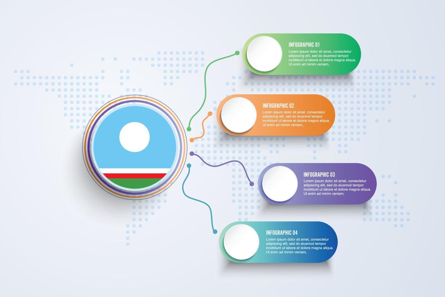 sakha republikens flagga med infografisk design isolerad på dot världskartan vektor